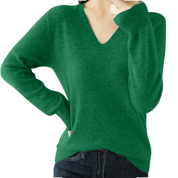 VEKDONE Women's Long Sleeve Lightweight Sweaters Solid Color V Neck Loose Fit Sweater Fall Soft Comfy Pullover Knitwear