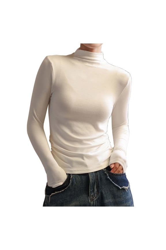 Women's Long Sleeve Mock Neck Undershirt Stretchy Slim Fit Tight Tops Basic Solid Color Soft Tee Lightweight Breathable Yoga Tunics