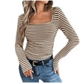 thumbnail image 1 of VEKDONE Women's Long Sleeve Square Neck Shirts Fashion Stripe Color Block Pullover Tops Casual Stretch Slim fit Basic Tops Fall Loose Tunics, 1 of 8