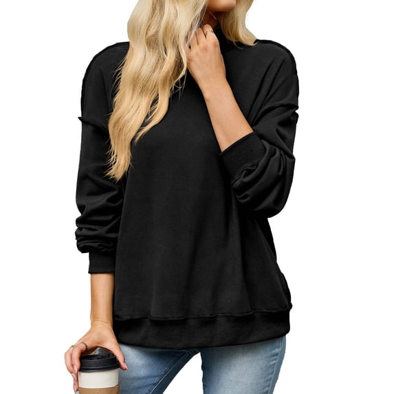 VEKDONE Women's Mock Neck Sweatshirt Oversized Long Sleeve Loose Fit Pullover Top Solid Color Lightweight Comfy Lounge Sweatshirts Black L
