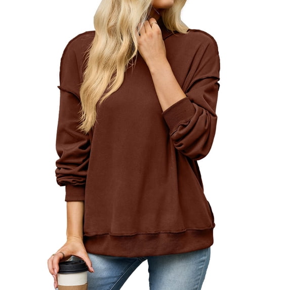 VEKDONE Women's Mock Neck Sweatshirt Oversized Long Sleeve Loose Fit Pullover Top Solid Color Lightweight Comfy Lounge Sweatshirts Wine S