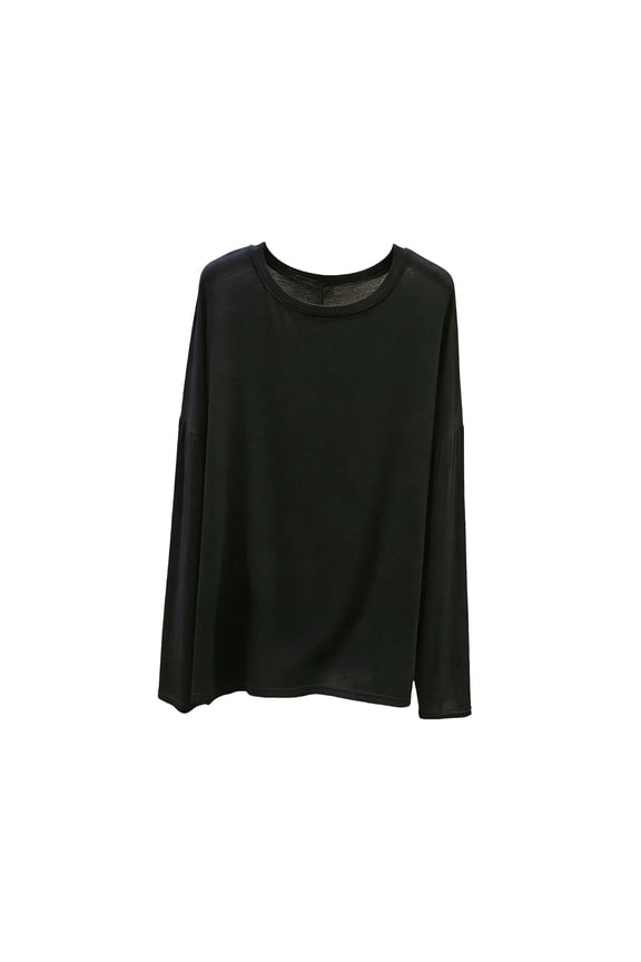 Women's Modal Long Sleeve Shirts Crew Neck Loose Fit Pullover Top Soft Stretchy Casual Tee Solid Color Basic Loungewear Black XXL