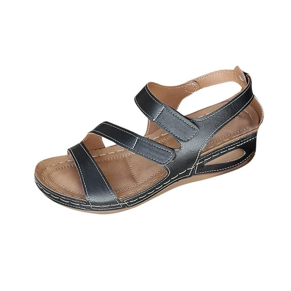 VEKDONE Women's Orthopedic Sandals Women's Fashion Casual Spring And Summer New Solid Color Round Toe Open Toe Wedge Sandals