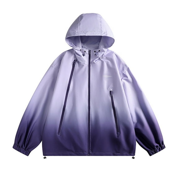 VEKDONE Women's Outdoor Raincoat Fashion Gradient Hooded Windbreaker Trench Coats Lightweight Waterproof Travel Jackets Fall Thin Lounge Loose Hoodies Jacket