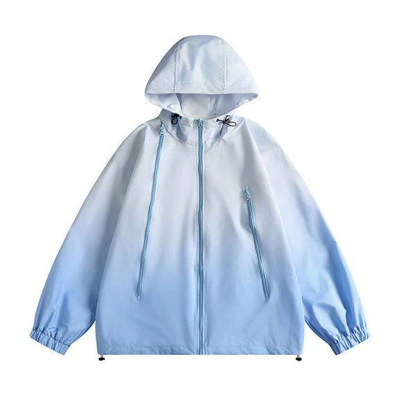 VEKDONE Women's Outdoor Raincoat Fashion Gradient Hooded Windbreaker Trench Coats Lightweight Waterproof Travel Jackets Fall Thin Lounge Loose Hoodies Jacket