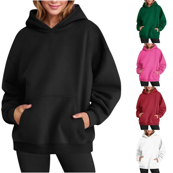 VEKDONE Women's Oversized Hoodies Long Sleeve Fleece Hooded Sweatshirt Solid Loose Fit Pullover Sweatshirts with Kangaroo Pockets