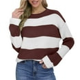 thumbnail image 1 of VEKDONE Women's Oversized Sweaters Striped Color Block Knit Sweater Fall Winter Long Sleeve Crew Neck Knitted Pullover Sweater Soft Loose Fit Tops, 1 of 8