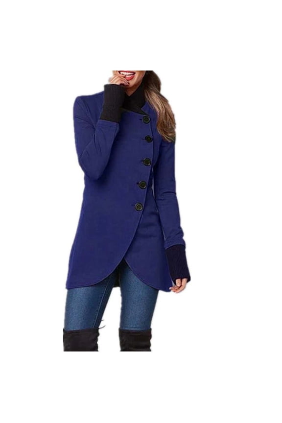 Women's Pea Coats Fall Solid Color Thin Fleece Coat Long Sleeve Single Breasted Jackets Casual Irregular Hem Slim Trench Coats Plus Size Long Outerwear Jacket