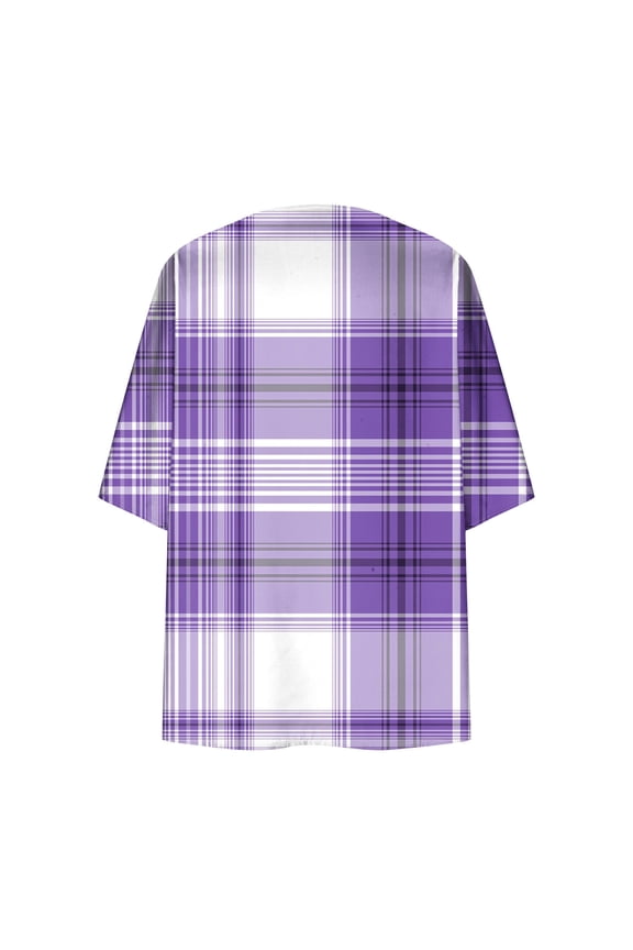 Women's Plaid Print Sheer Chiffon Cardigan Casual Loose Kimono Cardigan Capes 3/4 Bat Sleeve Lightweight Breathable Beach Cover Ups