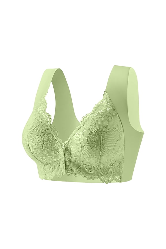 Women's Plus Size Front Closure Bra No Underwire Full Coverage Lace T-Shirt Bras Push Up Solid Everyday Bralettes Mint Green Size XXXL
