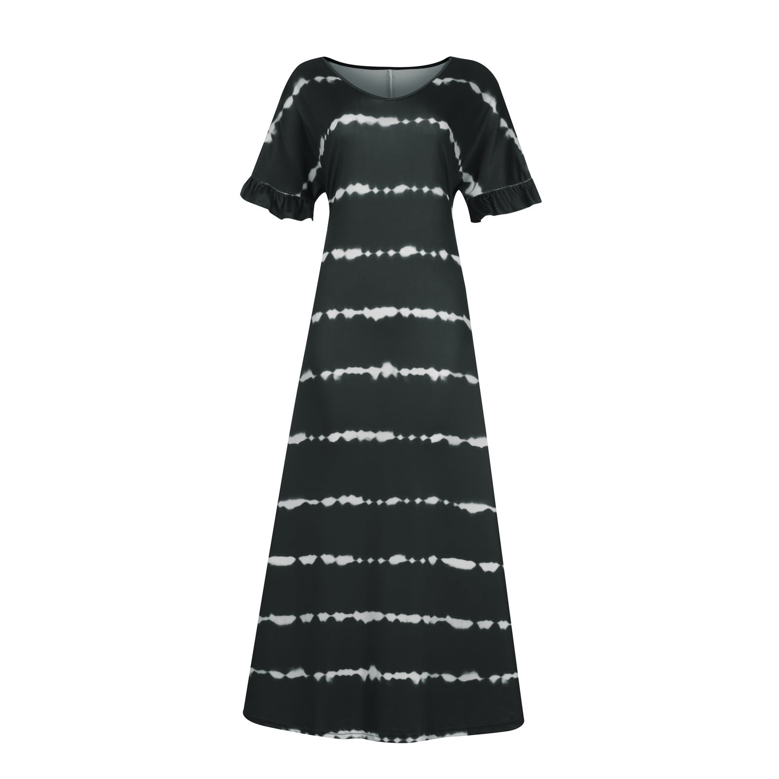 Loose multicolor striped cotton clothes Extra large hem o neck Maxi summer Dresses