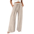 thumbnail image 1 of VEKDONE Women's Plus Size Palazzo Pants Summer Elastic High Waisted Drawstring Wide Leg Pants Casual Baggy Lightweight Straight Trousers with Pockets White XXXXXL, 1 of 5