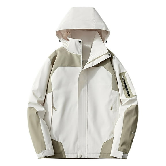 VEKDONE Women's Plus Size Rain Jacket 2025 Fashion Color Block Zip Up Windbreaker Fall Long Sleeve Lightweight Waterproof Hooded Rain Coat with Pockets