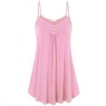 thumbnail image 1 of VEKDONE Women's Plus Size Tank Tops Summer Sleeveless V-Neck Spaghetti Straps Tanks Trendy Pleated Flowy Tunics Tops Solid Color Lounge Vests Pink 4X-Large, 1 of 2
