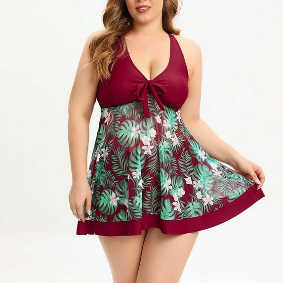 VEKDONE Women's Plus Size Tankini Two Piece Swimsuits for Women Plus Size Tummy Control Bathing Suits Tankinis Top with Boy Shorts Wine,XXXL
