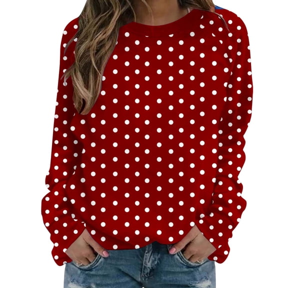 VEKDONE Women’s Polka Dot Print Sweatshirt Long Sleeve Crewneck Casual Pullover Tops Loose Fit Lightweight Basic Sweatshirts