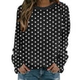 thumbnail image 1 of VEKDONE Women’s Polka Dot Print Sweatshirt Long Sleeve Crewneck Casual Pullover Tops Loose Fit Lightweight Basic Sweatshirts, 1 of 7