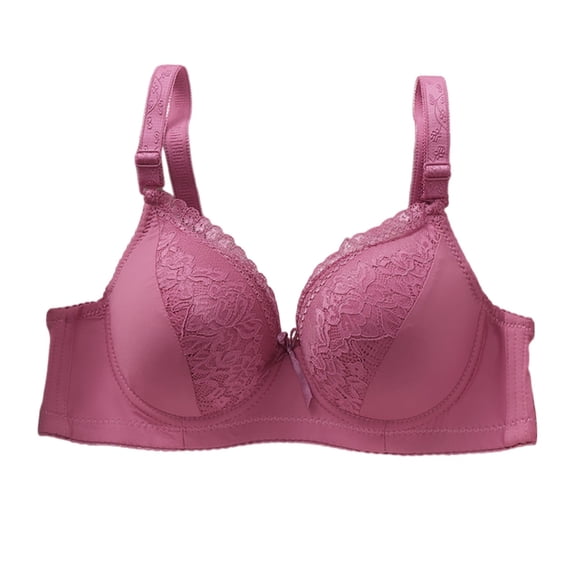 VEKDONE Women's Push Up Bra Seamless Underwire Full Coverage Gathered Bras Lace Embroidery Support Breathable Bralettes Everyday Bra Purple Size 38