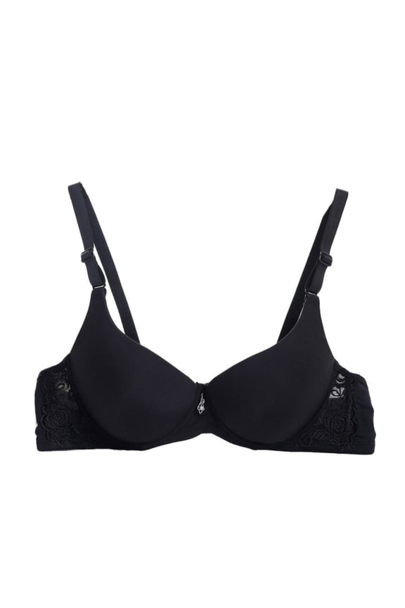 Women's Push Up Bra for Small Breasts, Full-Coverage T-Shirt Bra Comfort Underwire Bralettes Solid Color Soft Everyday Bra Black Size 32