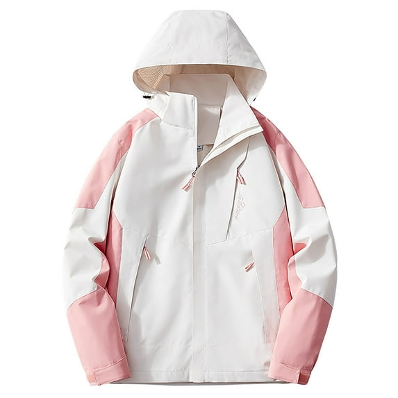 VEKDONE Women's Raincoat Plus Size Waterproof Windbreaker Long Sleeve Lightweight Hooded Rain Jacket with Pocket Fall Fashion Thin Travel Coat