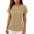 thumbnail image 1 of VEKDONE Women's Scrub Top Short Sleeve V-Neck Tunic Tops with Pockets Solid Color Stretch Loose Fit Pullover Top Casual Lightweight Uniform Blouse Beige S, 1 of 9