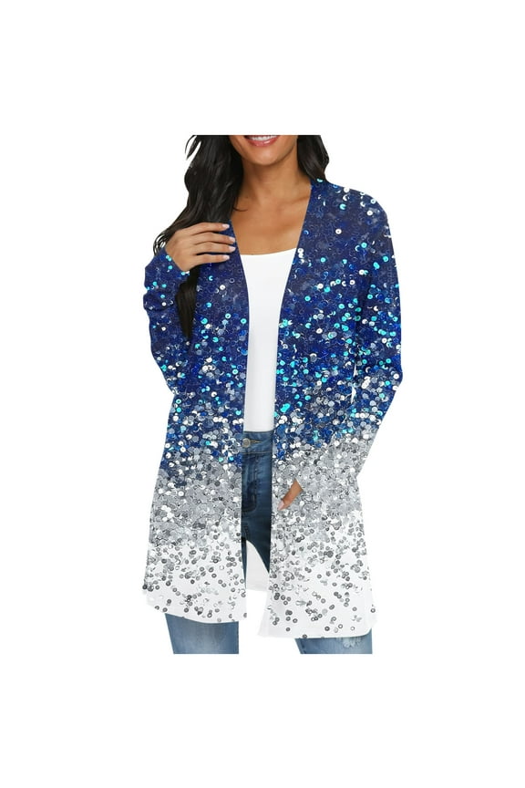 Women's Sequin Cardigan Lightweight Casual Party Sparkle Party Clubwear Glitter Cover Ups Fashion Sequin Cardigans Jackets Long Sleeve Long Partywear