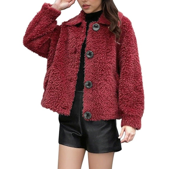 VEKDONE Women's Sherpa Fleece Jackets Fashion Button Down Lapel Warm Sweater Casual Plus Size Plush Outerwear Winter Long Sleeve Coats