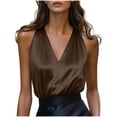thumbnail image 1 of VEKDONE Women's Silk Satin Tank Tops Plus Size Loose Fit Tunic Tops Summer Sleeveless V-Neck Tanks Dressy Solid Color Business Work Tank Top Brown S, 1 of 5