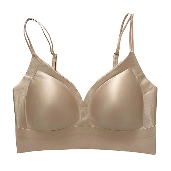 VEKDONE Women's Silk Soft Cup Wireless Bra Bralette Top Full Coverage Spaghetti Straps Bras Push Up Bra with Smooth Satin Everyday Bras Coffee Size XL