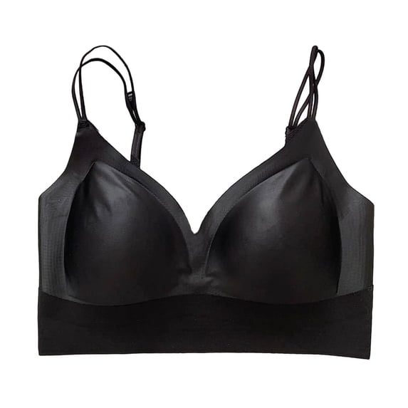 VEKDONE Women's Silk Soft Cup Wireless Bra Bralette Top Full Coverage Spaghetti Straps Bras Push Up Bra with Smooth Satin Everyday Bras Black Size XL