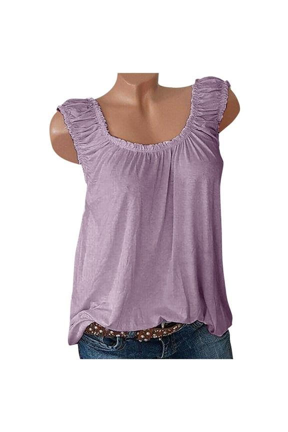 Women's Sleeveless Tank Tops Solid Color Square Neck Wide Straps Tanks Casual Loose Fit Lightweight Pullover Top Stretchy Breathable Lounge Blouse Purple X-Large