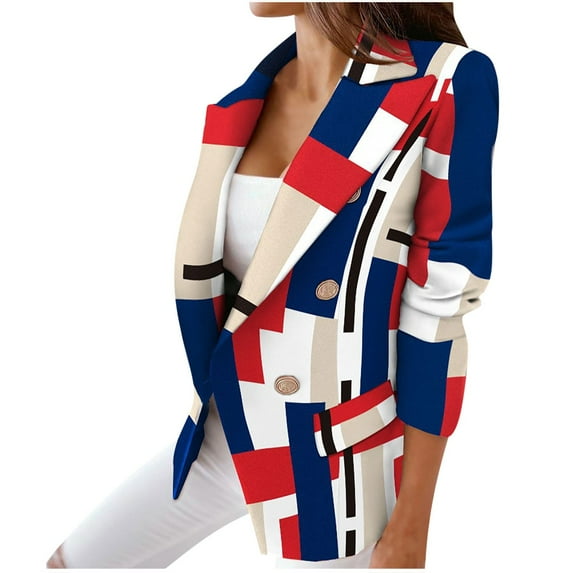 VEKDONE Women's Soft Lightweight Blazer Cardigan Button Long Sleeve Business Vintage Blazer Jackets Coat 2025 Clearance on Sale Blue Large