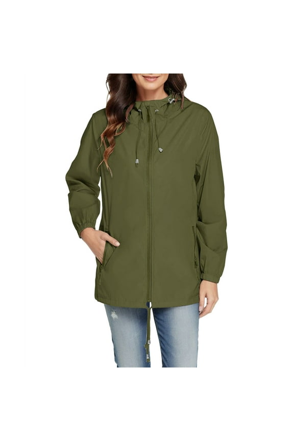 Women's Softshell Jacket, Fleece Lined Warm Jacket Light Hooded Windproof Coat for Outdoor Hiking Waterproof Windbreaker Army Green L