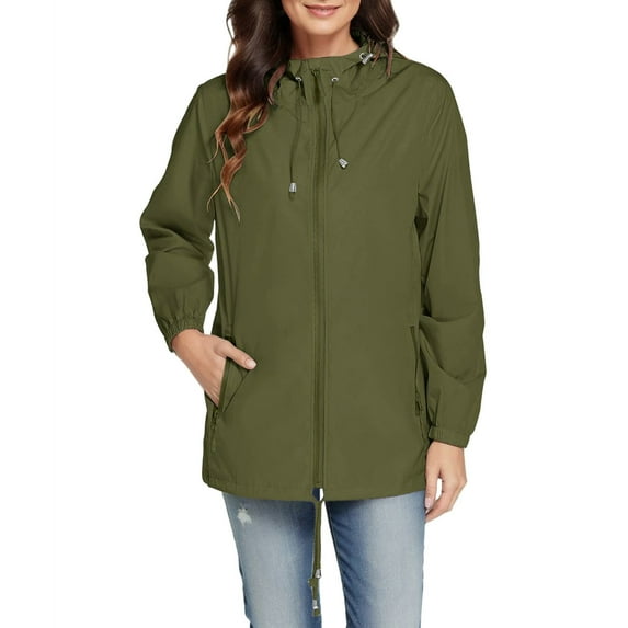 VEKDONE Women's Softshell Jacket, Fleece Lined Warm Jacket Light Hooded Windproof Coat for Outdoor Hiking Waterproof Windbreaker Army Green XL