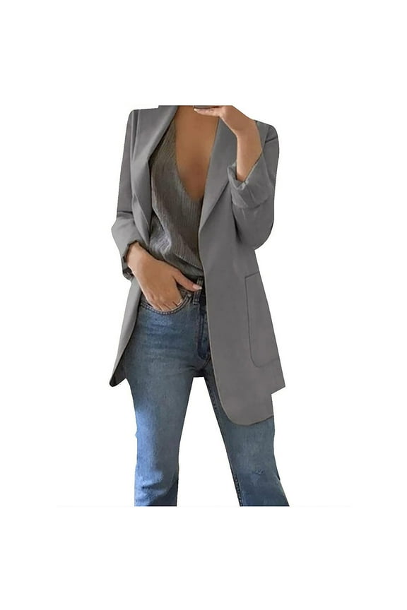 Women's Solid Blazer Boyfriend Style Open Front Blazer Elegant Work Jacket Coat Outwear with 2 Pockets 2025 Clearance on Sale Plus Size S-5XL