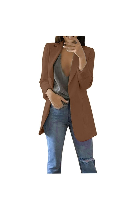 Women's Solid Blazer Boyfriend Style Open Front Blazer Elegant Work Jacket Coat Outwear with 2 Pockets 2025 Clearance on Sale Plus Size S-5XL