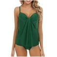 thumbnail image 1 of VEKDONE Women's Tankini Swimsuits Push Up Tummy Control Two Piece Swimsuit Solid Color Flowy Swimwear Ruched Knot Front Bathing Suit for Beach & Pool Green XL, 1 of 5