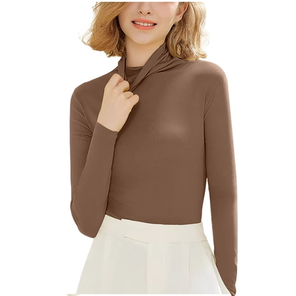 VEKDONE Women’s Turtleneck Tops Long Sleeve Mock Neck Basic Shirts Solid Color Soft Lightweight Slim Fit Blouses Fall Winter Underwear Clothes