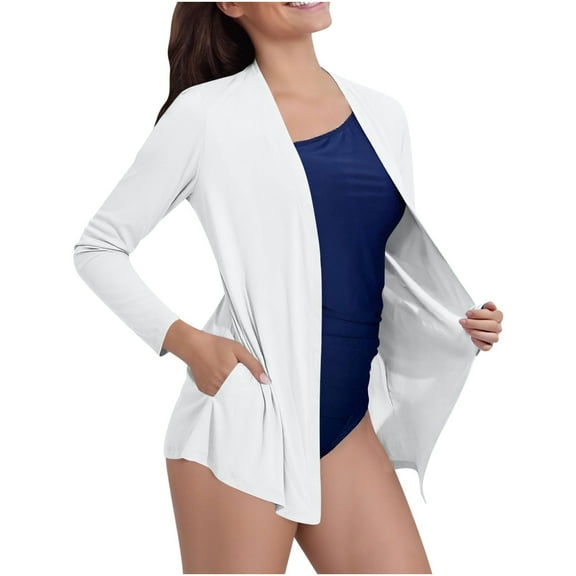 VEKDONE Women's UPF 50  Sun Shirts Cardigans Long Sleeve Lightweight Beach Cover Up Tops Open Front Cardigan with Pockets Solid Color Swimsuit Coverup