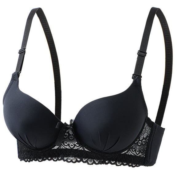 VEKDONE Women's Underwire Lace Bras Push Up Balconette Bra Seamless Comfort Adjustable Everyday Bra Solid Color Soft Comfy Bra Black Size 36