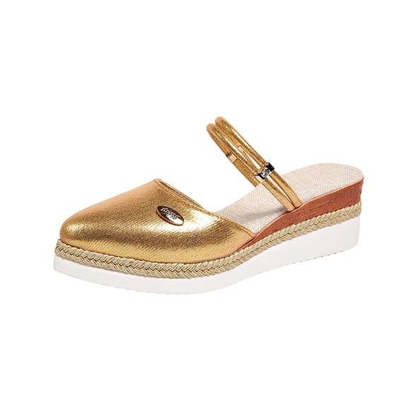 KEGIRLOM Women's Versatile Plus-Size Closed-Toe Wedge Sandals Spring/Summer Style Trendy And Comfortable With A Thick Hem And Rope Sole Two-Way Wear. Gold 7.5