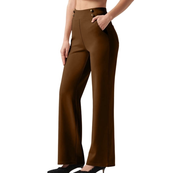 VEKDONE Women's Wide Leg Dress Pants High Waisted Stretch Work Pants Dressy Office Business Casual Slacks with Pockets Brown XXL