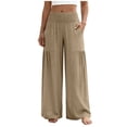 thumbnail image 1 of VEKDONE Women's Wide Leg Palazzo Pants, Casual Loose Fit Flowy Smocked Waist Trousers Summer Beach Travel Long Pants with Pockets Khaki L, 1 of 6