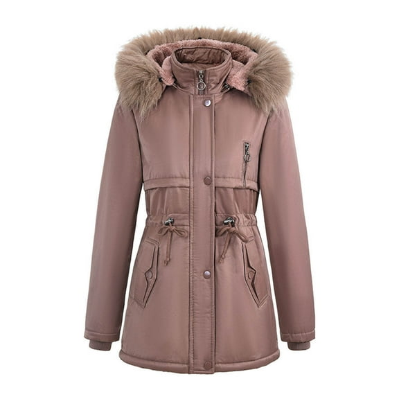 VEKDONE Women's Winter Warm Hoodie Jackets Long Sleeve Zip Up Parka with Detachable Faux Fur Hood Mid-Length Thicken Thermal Overcoat with Pockets
