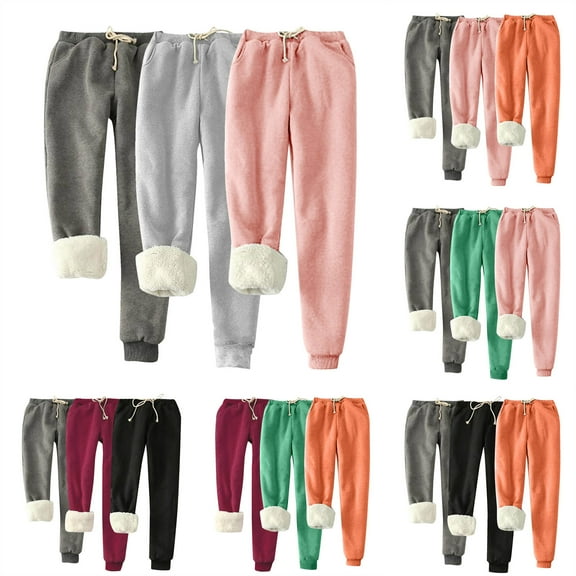 VEKDONE Women's Winter Warm Joggers Pants 3 Piece Sherpa Lined Drawstring Sweatpants with Pockets Solid Color Plus Size Basic Long Pants