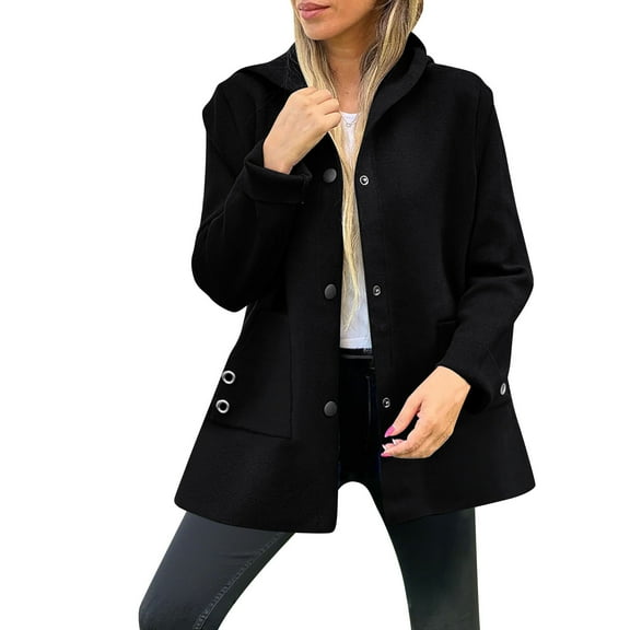 VEKDONE Women's Wool Blend Hoodies Plus Size Single Breasted Elegant Jackets Winter Warm Pea Coat Dressy Solid Office Outerwear with Pockets