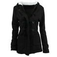 thumbnail image 1 of VEKDONE Women's Woolen Hoodie Coats Horn Button Fleece Trench Jackets Mid-Length Plus Size Overcoats with Pockets Fall Winter Coat Fashion Outerwear, 1 of 4