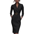thumbnail image 1 of VEKDONE Women's Work Pencil Dress Elegant Long Sleeve Wrap V Neck Stand Collar Bodycon Dress with Belted Solid Color Office Business Dresses Black M, 1 of 8