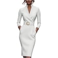 thumbnail image 1 of VEKDONE Women's Work Pencil Dress Elegant Long Sleeve Wrap V Neck Stand Collar Bodycon Dress with Belted Solid Color Office Business Dresses White S, 1 of 8