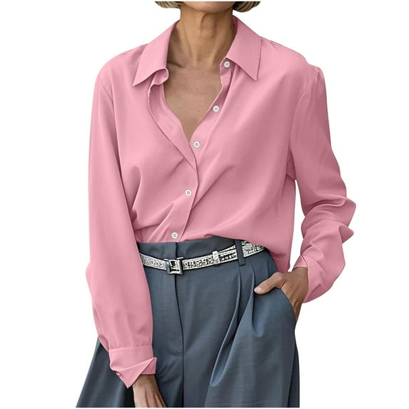 VEKDONE Women's Work Shirts Long Sleeve Button Lapel Blouse Solid Color Basic Business Office Shirt Fall Loose Lightweight Elegant Blouses